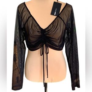 Fashion Nova Oasis Ruched Mesh Cover Up Black Top Size 2X NWT